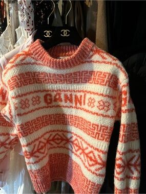 GANNI Orange & White Patterned 100 percent organic wool Sweatersize XXS 🍊🍊🍊